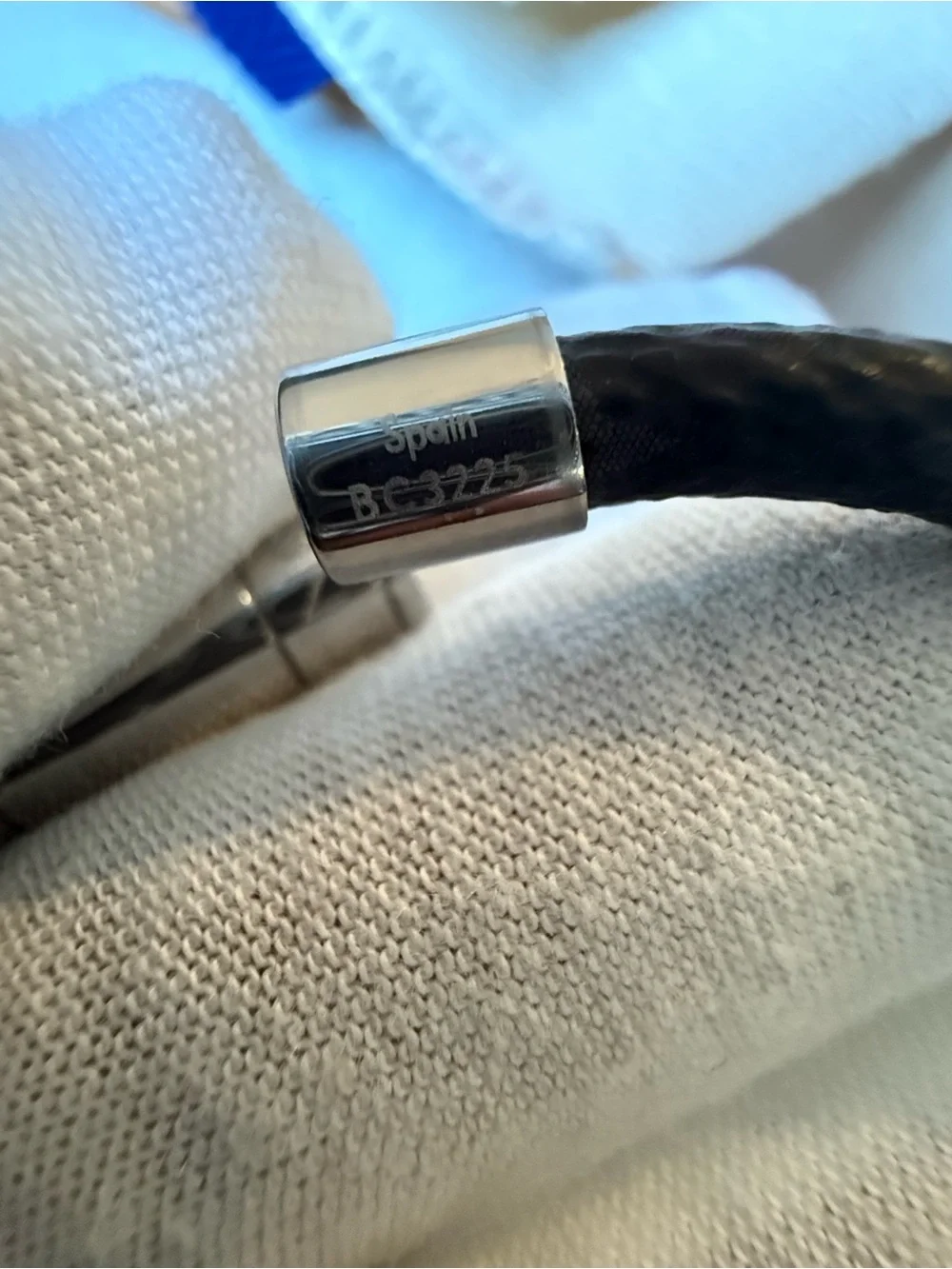 Louis Vuitton Navy Leather Bracelet with Silver-Tone Clasp
